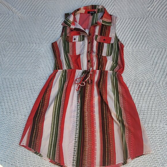 Sleeveless Shirt Dress Button Front Elastic Waist Large - Picture 7 of 15